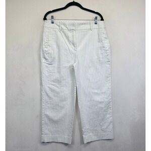 Chicos Pants Womens 8 White High Rise Pinstripe Cropped Minimalist Preppy Office